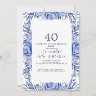 Invitation Couronne de fleurs rose et bleu marine pour 40 ans