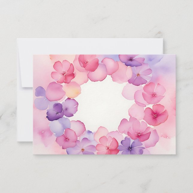 Invitation Couronne de fleurs rose et violet Design de cadre  (Devant)
