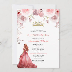 Invitation Couronne de fleurs rose pâle papillon Quinceañera