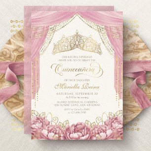 Invitation Couronne de fleurs rose pastel pour Quinceanera
