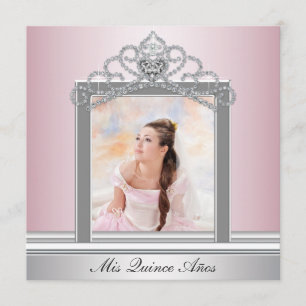 Invitation Couronne de fleurs rose Photo Quinceanera