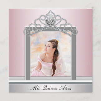 Invitation Couronne de fleurs rose Photo Quinceanera