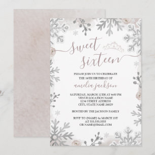 Invitation Couronne de fleurs rose pour Sweet Sixteen sur le