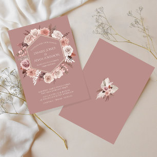 Invitation Couronne de fleurs rose poussiéreuse Boho pour mar