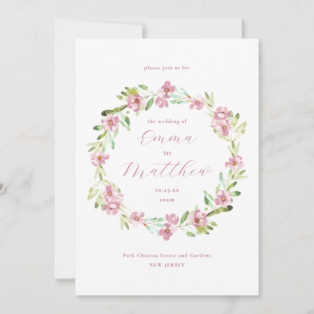 Invitation Couronne de fleurs rose saumon pour mariage (Devant)