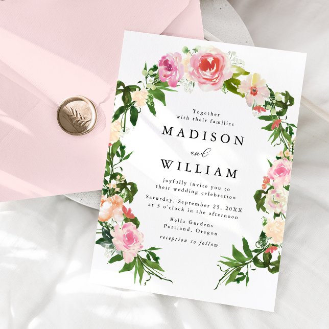 Invitation Couronne de fleurs rose tendre pour mariage (Créateur téléchargé)