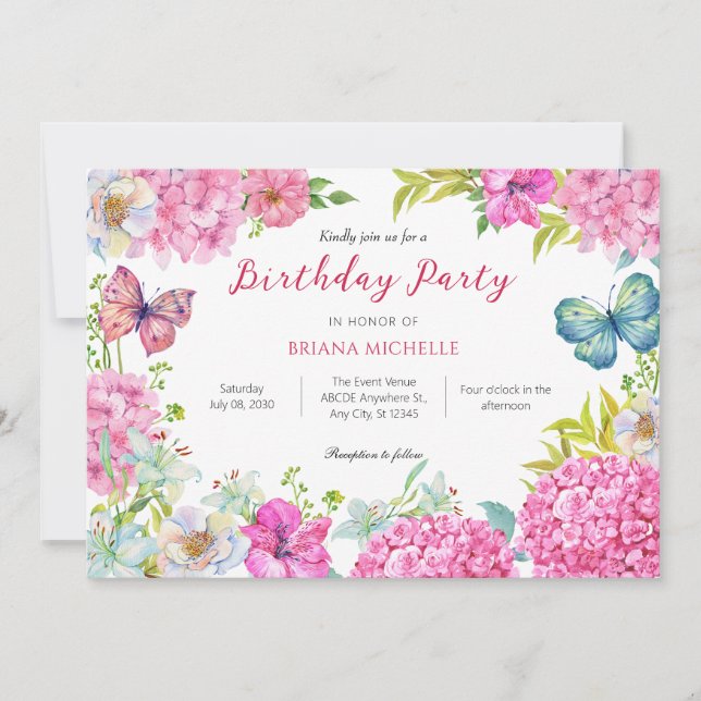 Invitation Couronne de fleurs roses aquarelle  (Devant)