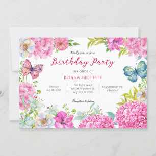 Invitation Couronne de fleurs roses aquarelle 