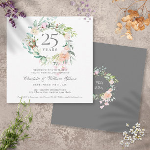 Invitation Couronne de fleurs Roses de 25e Anniversaire de Ma