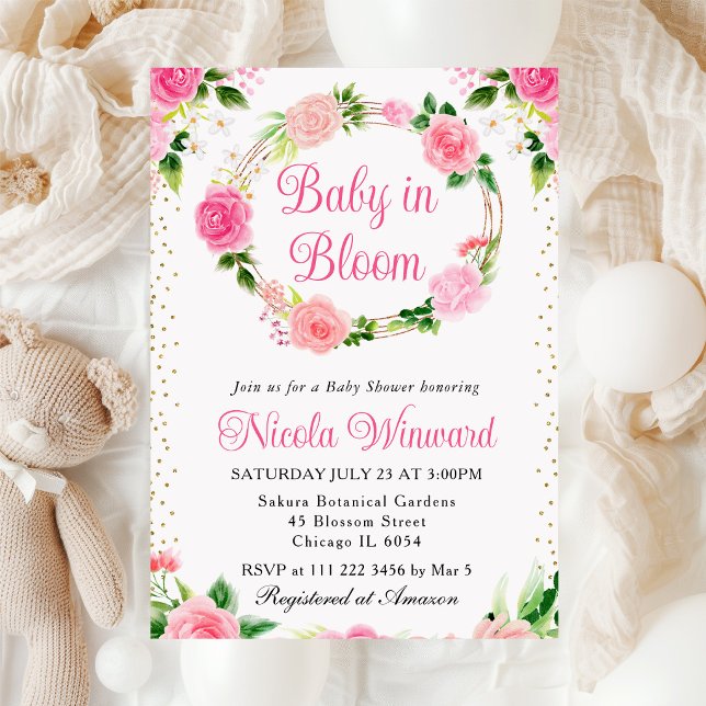Invitation Couronne de fleurs roses roses bébé (Créateur téléchargé)