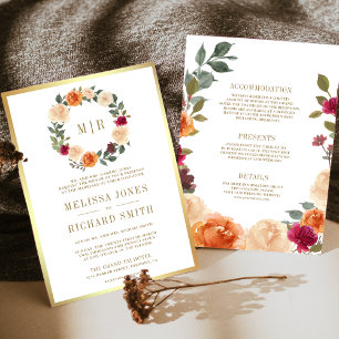 Invitation Couronne de fleurs rustique, le mariage en un seul