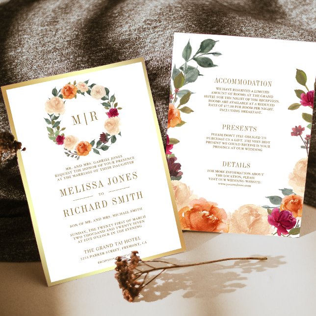 Invitation Couronne de fleurs rustique, le mariage en un seul (Créateur téléchargé)