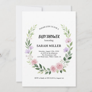 Invitation Couronne de fleurs sauvages à l'aquarelle pour Bab