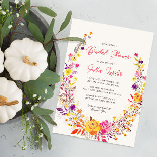 Invitation Couronne de fleurs sauvages boho automne Feuillage