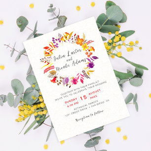 Invitation Couronne de fleurs sauvages boho automne feuillage