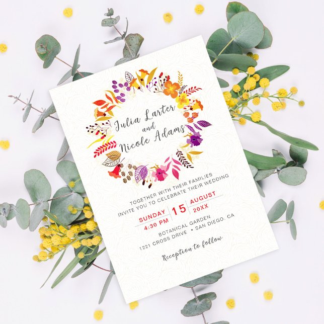 Invitation Couronne de fleurs sauvages boho automne feuillage (Créateur téléchargé)