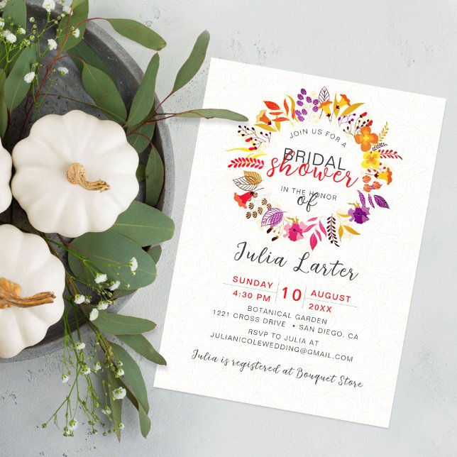 Invitation Couronne de fleurs sauvages boho automne Feuillage (Créateur téléchargé)