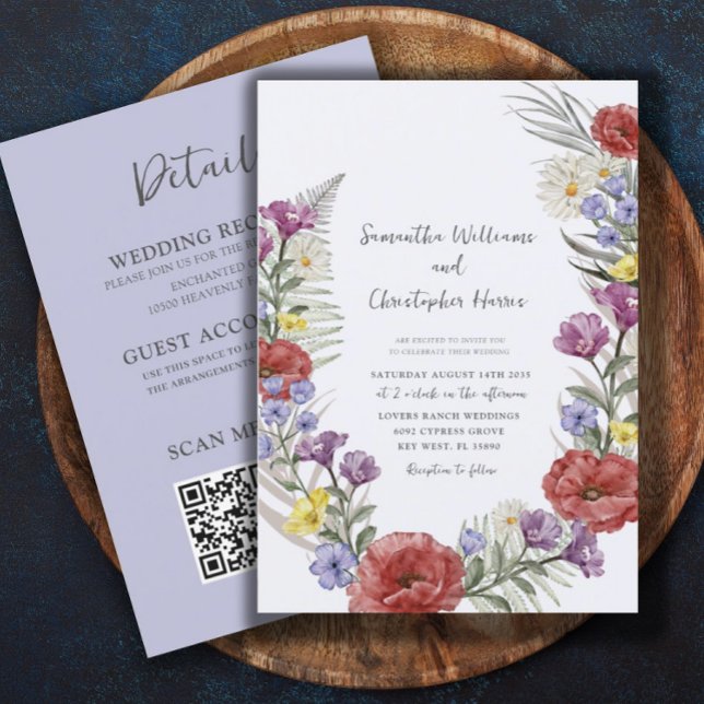 Invitation Couronne de fleurs sauvages Boho pour mariage tout (Créateur téléchargé)