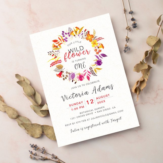Invitation Couronne de fleurs sauvages boho violettes pour an (Créateur téléchargé)