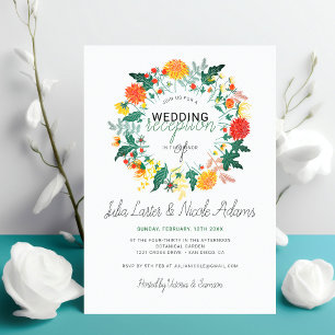 Invitation Couronne de fleurs sauvages de dahlias pastel pour