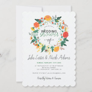 Invitation Couronne de fleurs sauvages de dahlias pastel pour
