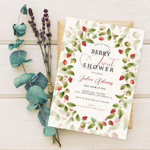 Invitation Couronne de fleurs sauvages de fraises douces roug