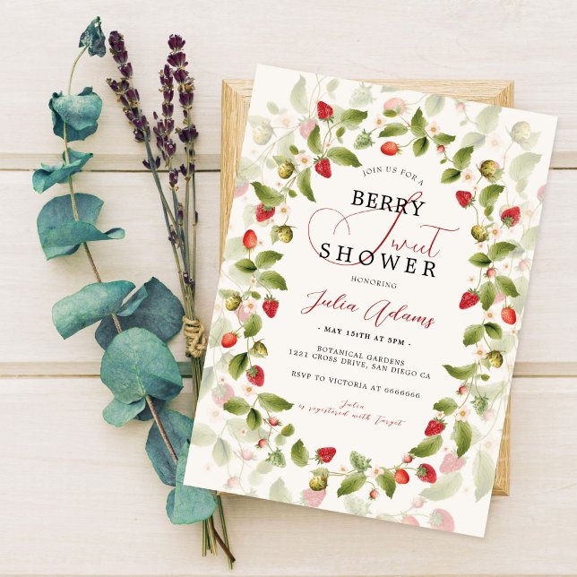 Invitation Couronne de fleurs sauvages de fraises douces roug (Créateur téléchargé)