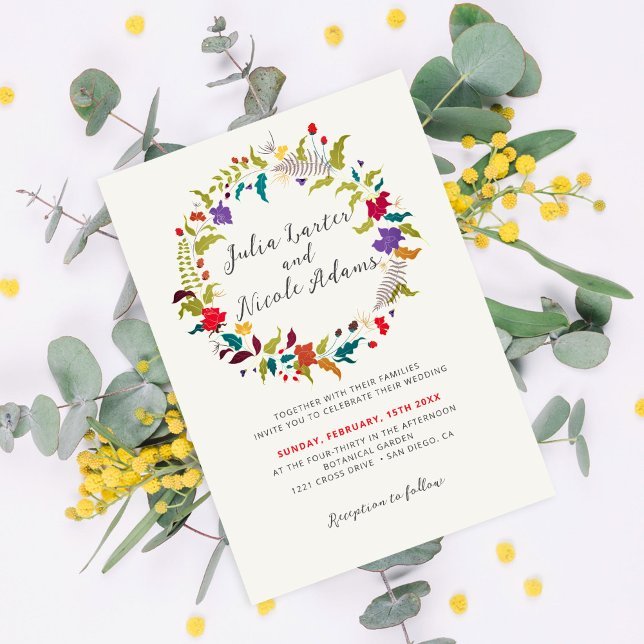 Invitation Couronne de fleurs sauvages exotiques de la forêt  (Créateur téléchargé)