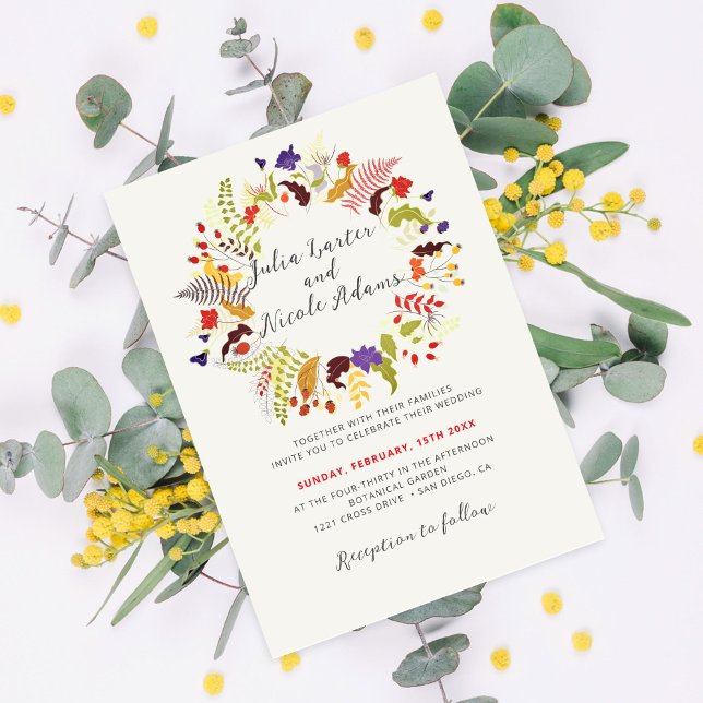 Invitation Couronne de fleurs sauvages exotiques de la forêt, (Créateur téléchargé)