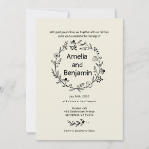 Invitation Couronne de fleurs sauvages minimaliste Mariage fo