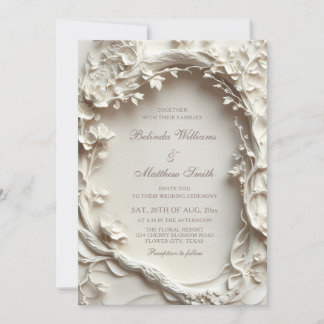 Invitation Couronne de fleurs sculptées blanches Mariage