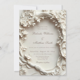 Invitation Couronne de fleurs sculptées blanches Mariage
