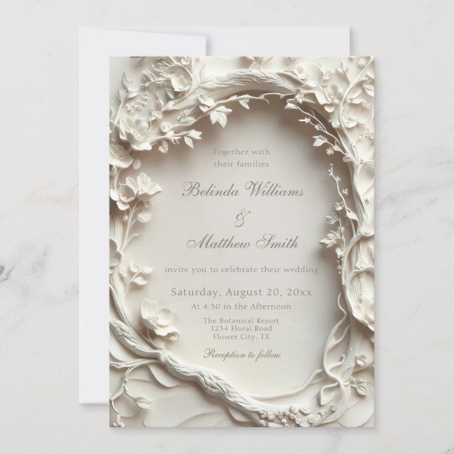 Invitation Couronne de fleurs sculptées blanches Mariage (Devant)
