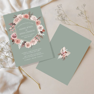 Invitation Couronne de fleurs séchées vert sauge Bohème pour 