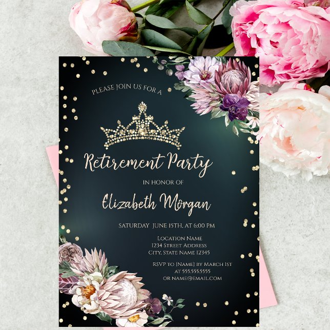 Invitation Couronne de fleurs tropicales Diamants Vert Retrai (Créateur téléchargé)