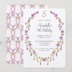 Invitation Couronne de fleurs violettes Fête d'anniversaire d