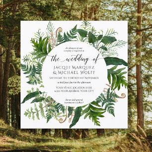 Invitation Couronne de fougères de forêt aquarelle pour maria