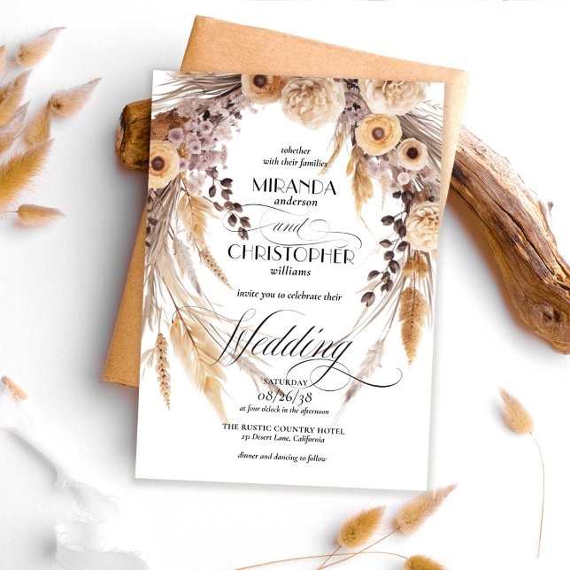 Invitation Couronne de gazon de Pampas Boho élégant pour mari (Créateur téléchargé)