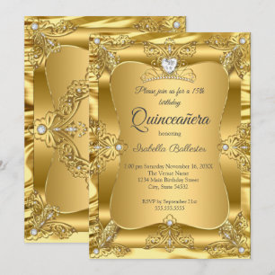 Invitation Couronne de gemmes dorées pour Quinceanera 15 ans