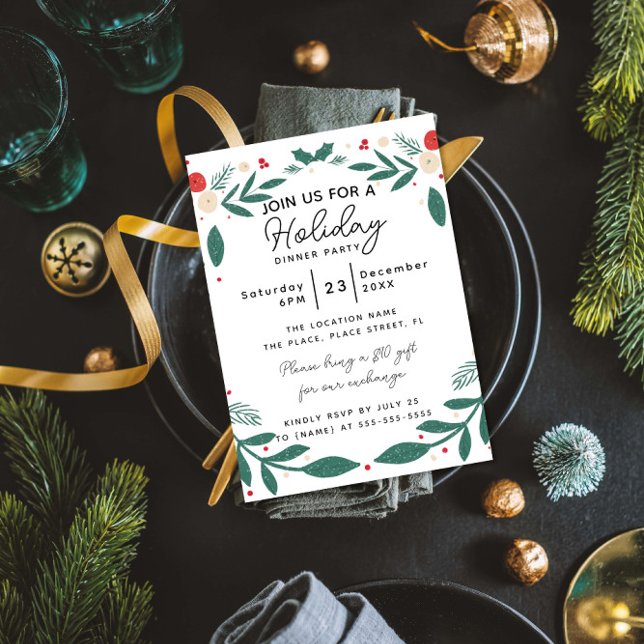 Invitation Couronne de houx pour le dîner de fête de Noël, fe (Créateur téléchargé)