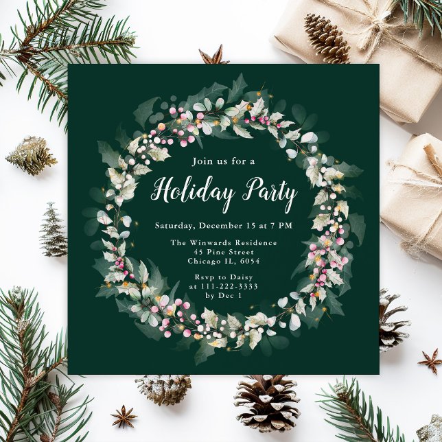 Invitation Couronne de houx rose pour la fête de Noël (Créateur téléchargé)