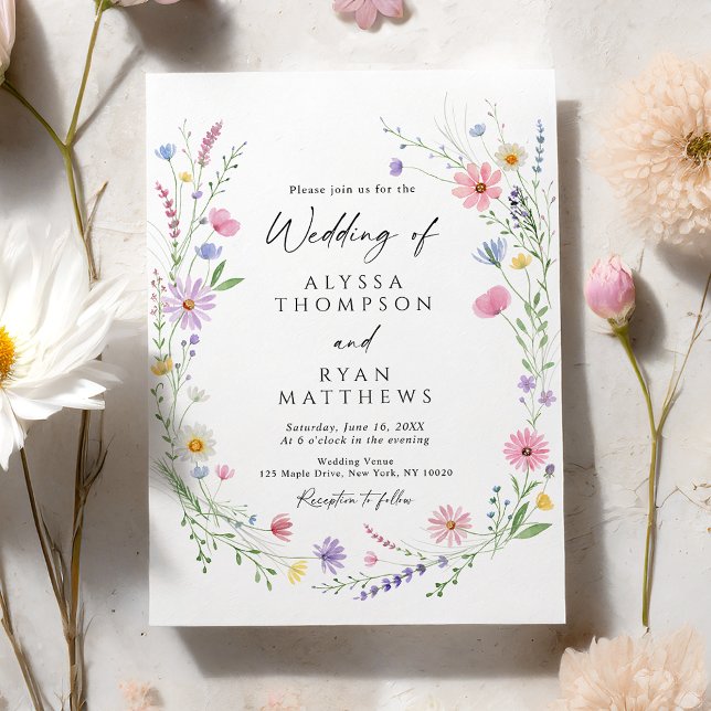 Invitation Couronne de jardin de fleurs sauvages Mariage (Créateur téléchargé)