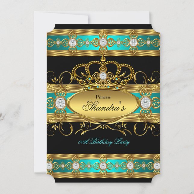 Invitation Couronne de la Reine Diamant Or Sarcelle Princesse (Devant)