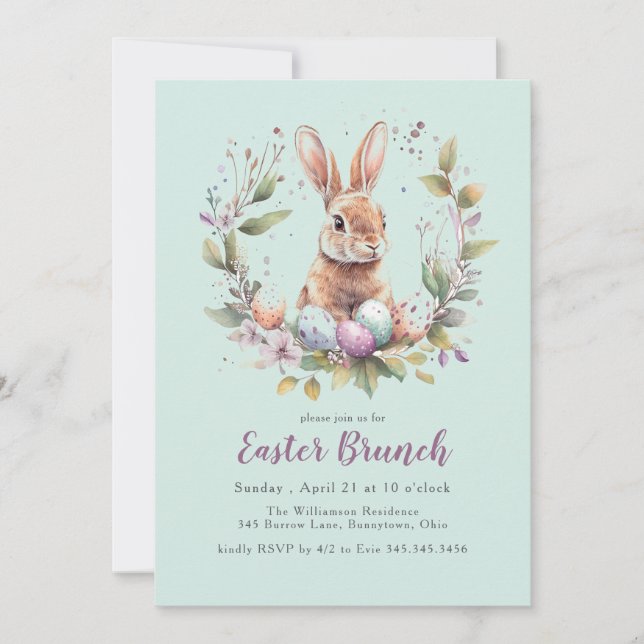 Invitation Couronne de lapin de printemps brunch de Pâques va (Devant)