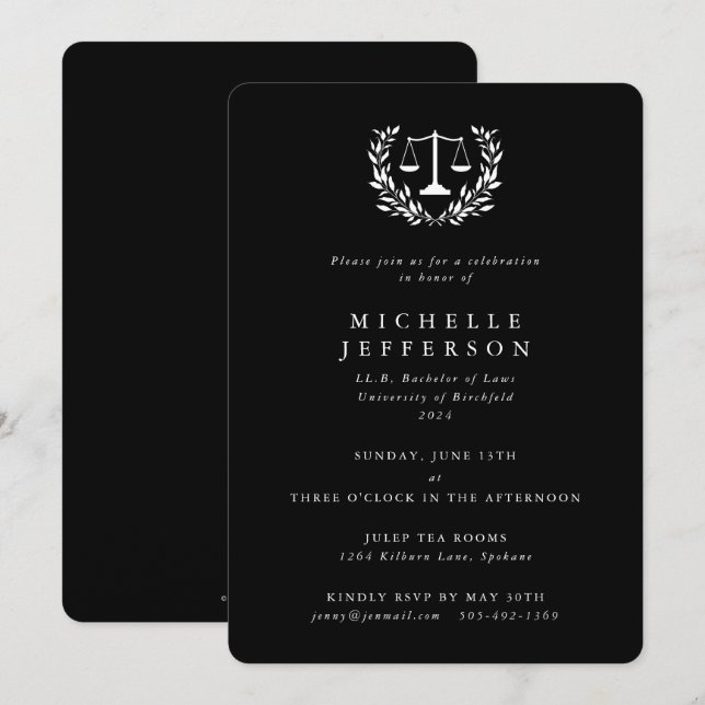 Invitation Couronne de laurier de qualifications juridiques n (Devant / Derrière)