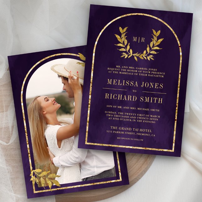 Invitation Couronne de laurier doré feuilles mariage royal po (Créateur téléchargé)