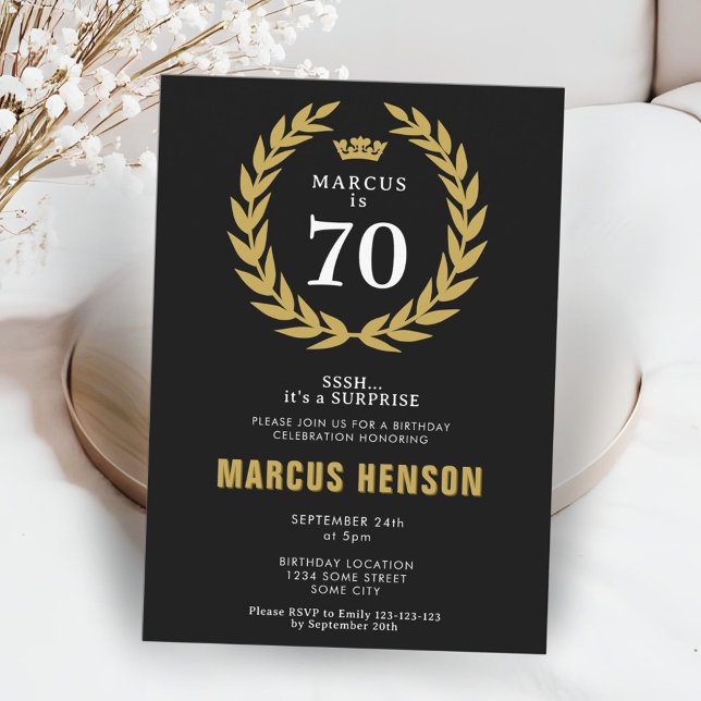 Invitation Couronne de laurier doré pour la surprise des 70 a (Créateur téléchargé)