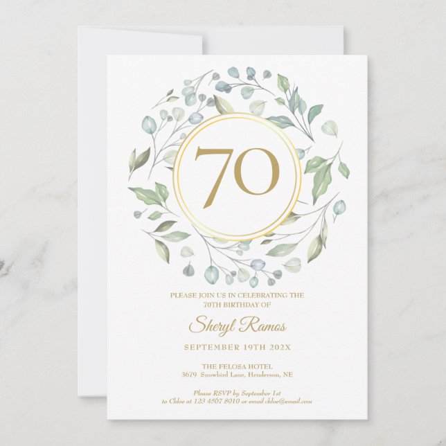 Invitation Couronne de laurier en or Monogramme 70e anniversa (Devant)