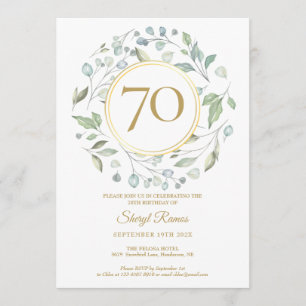 Invitation Couronne de laurier en or Monogramme 70e anniversa