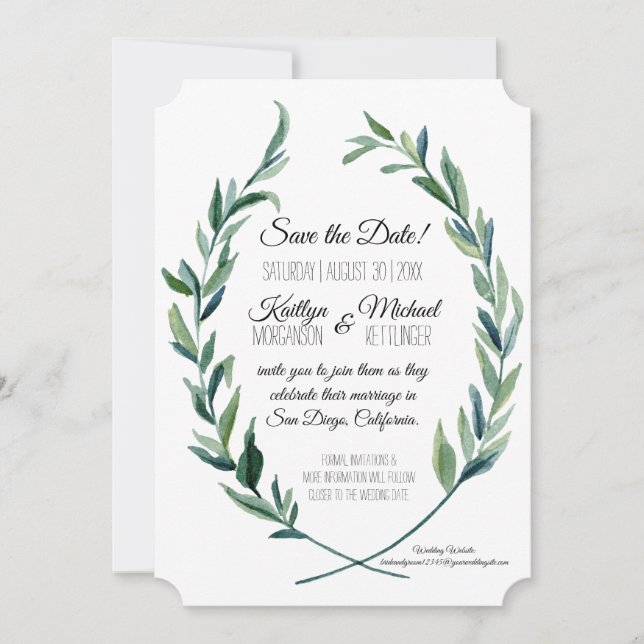 Invitation Couronne de laurier feuillage d'olive photo Enregi (Devant)